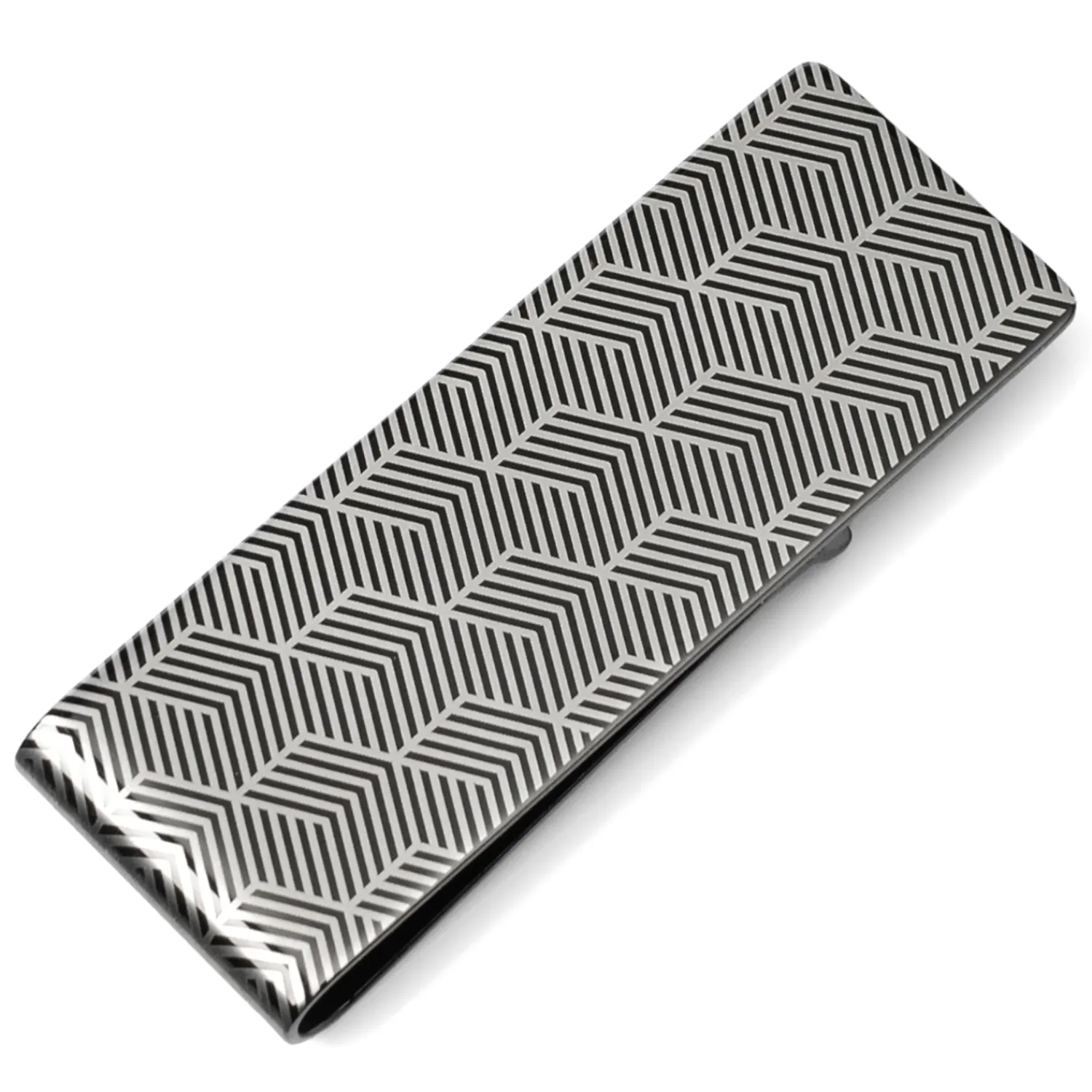 Store Angular Patterned Stainless Steel Gunmetal Engravable Money Clip Money Clips