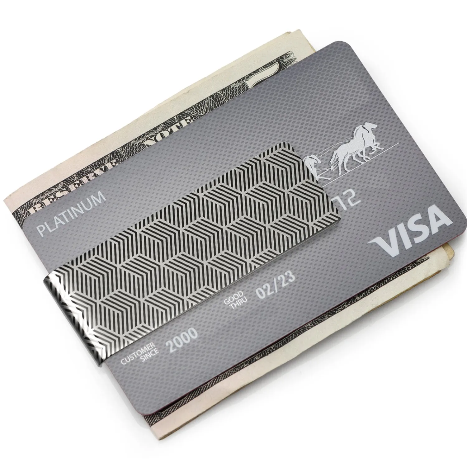 Store Angular Patterned Stainless Steel Gunmetal Engravable Money Clip Money Clips