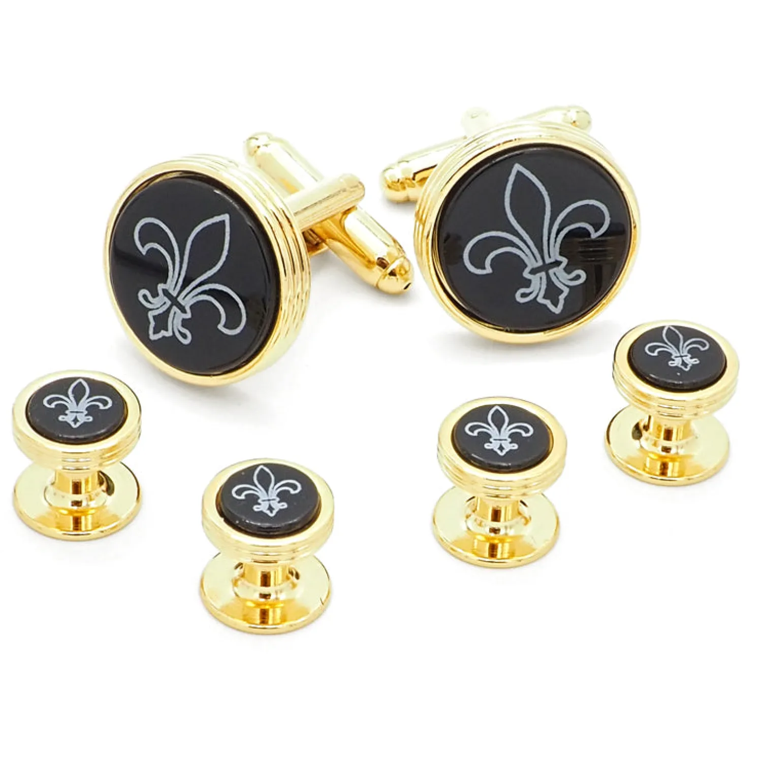 Outlet Fleur de Lis Engraved Onyx Stud Set Stud Sets | Hobbies & Interests Cufflinks