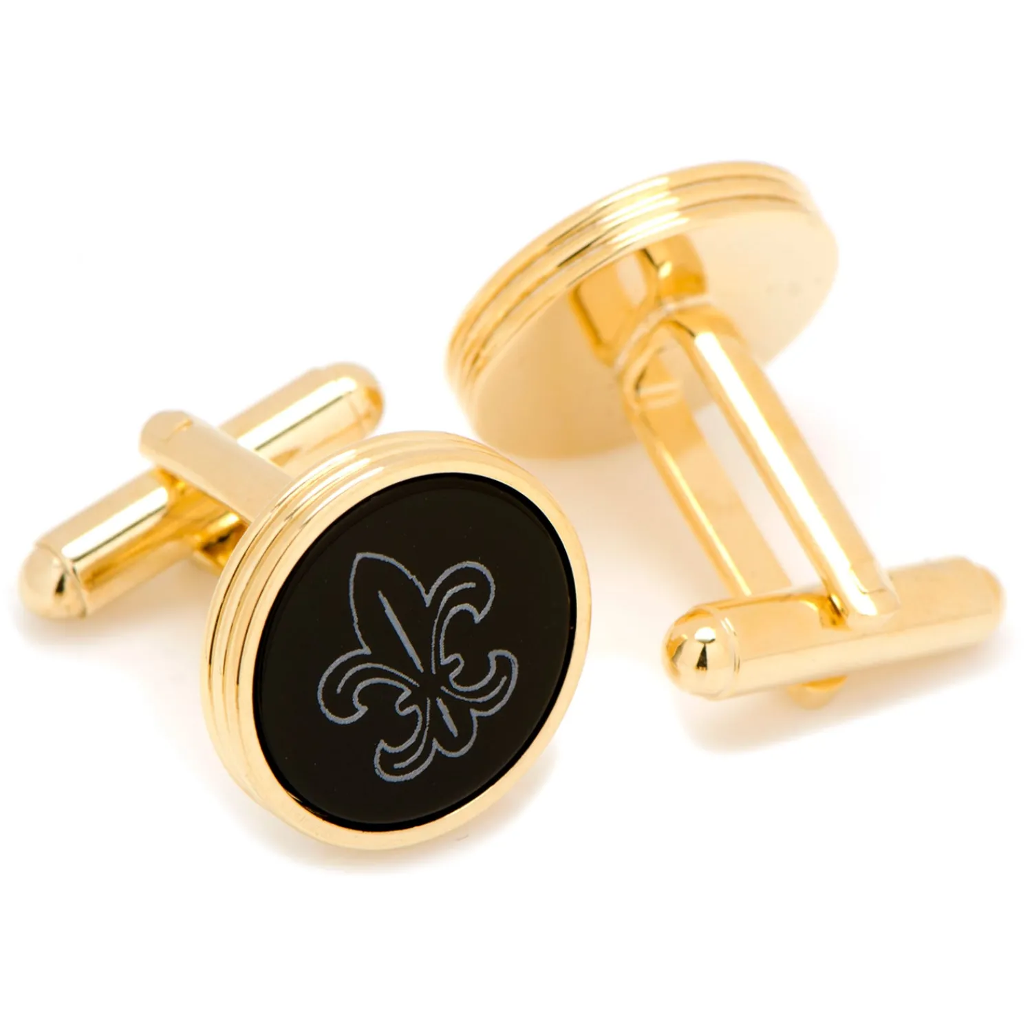 Outlet Fleur de Lis Engraved Onyx Stud Set Stud Sets | Hobbies & Interests Cufflinks