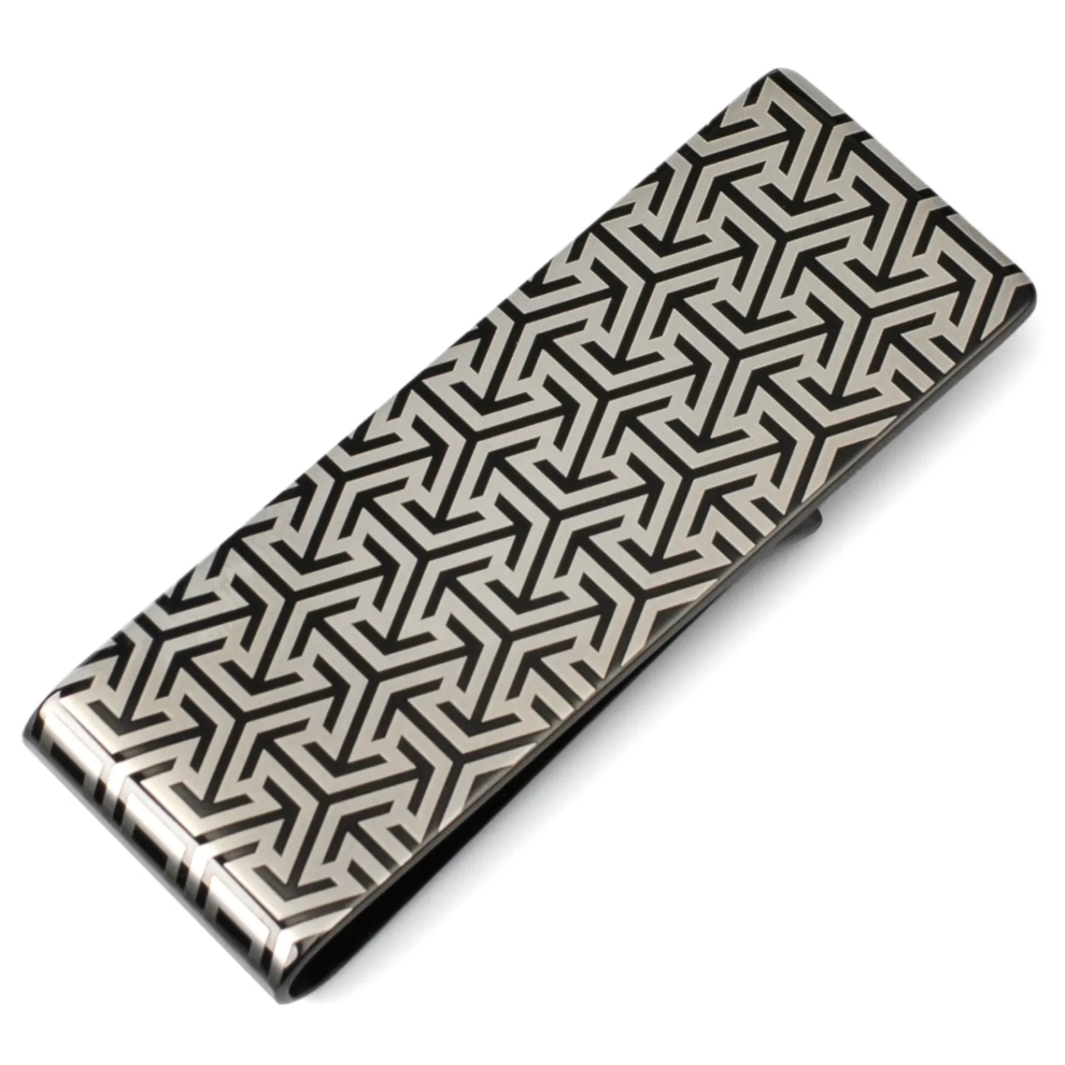 Store Geometric Tiled Stainless Steel Gunmetal Engravable Money Clip Money Clips