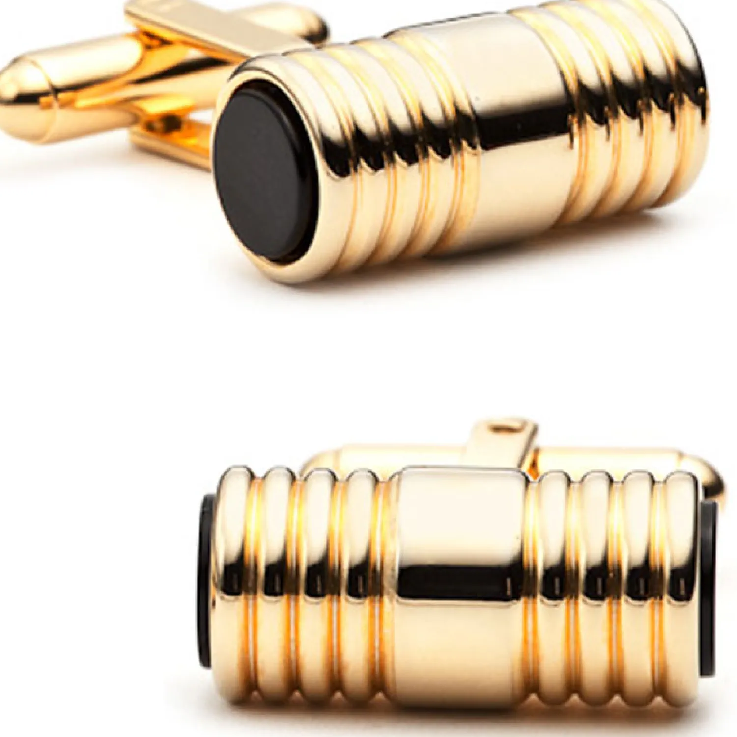 Cheap Gold and Onyx Ribbed Tube Cufflinks Luxury Cufflinks | Hobbies & Interests Cufflinks