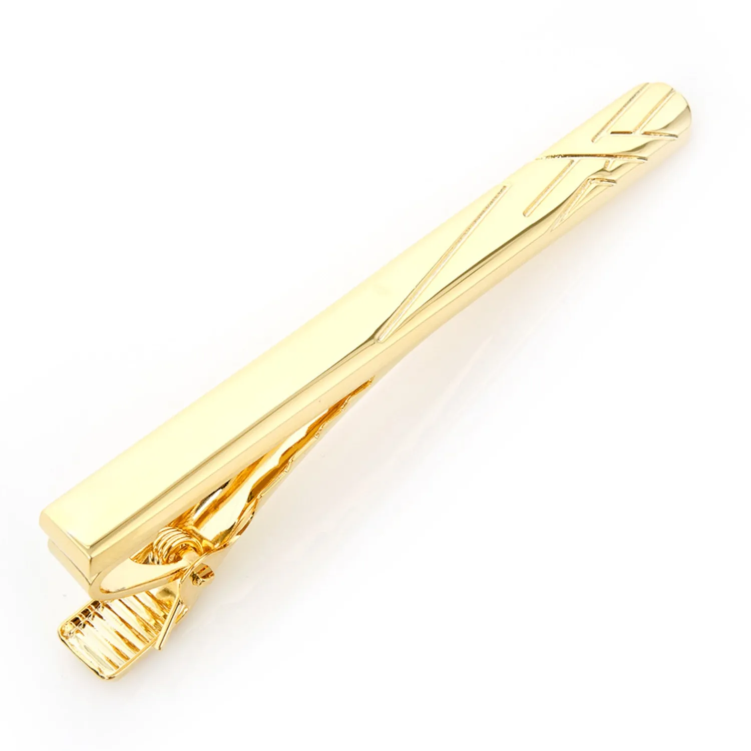 Hot Gold Etched Lines Tie Clip Classic Tie Bars