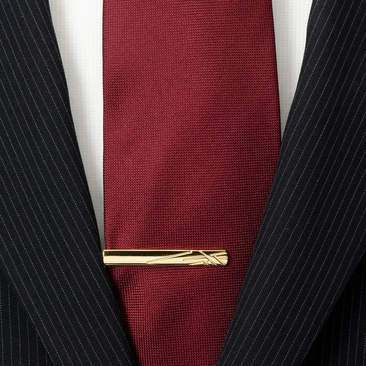Hot Gold Etched Lines Tie Clip Classic Tie Bars