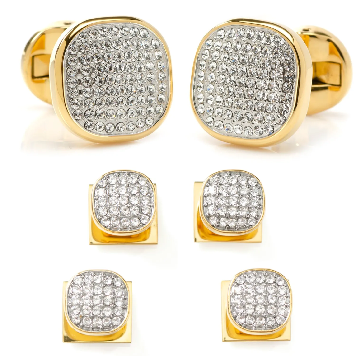 New Gold Stainless Steel White Pave Crystal Stud Set Stud Sets