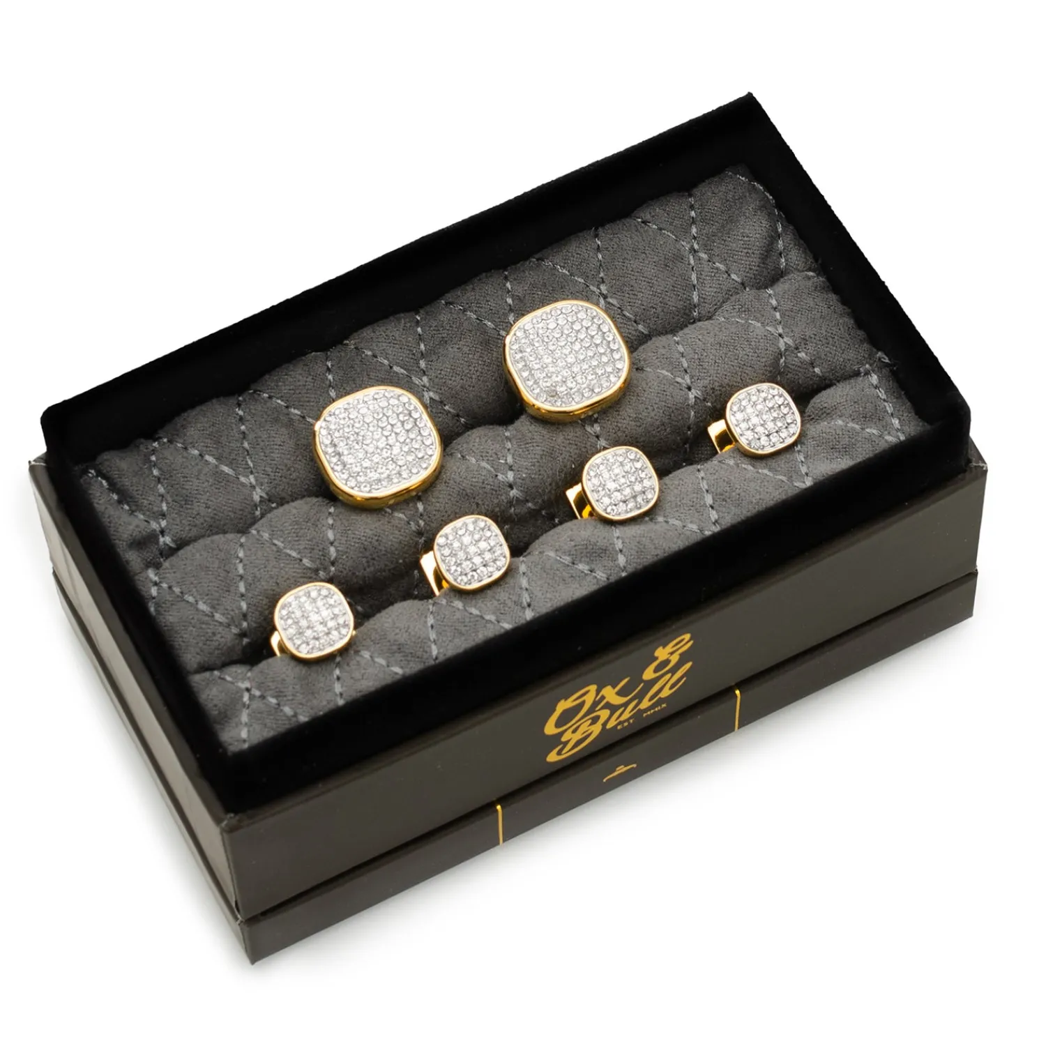 New Gold Stainless Steel White Pave Crystal Stud Set Stud Sets