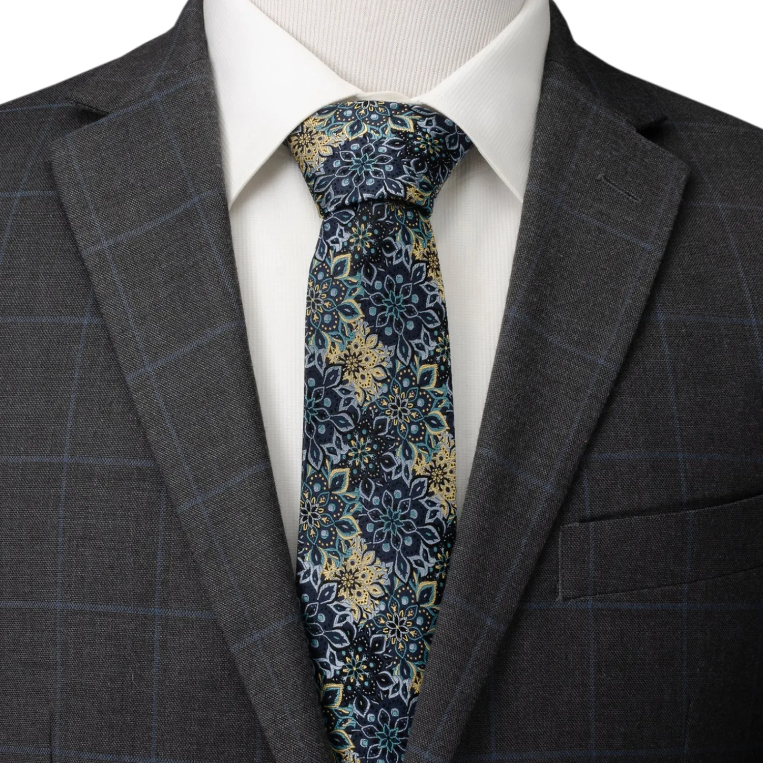 New Kaleido Floral Navy Tan Accented Men's Tie Classic Ties