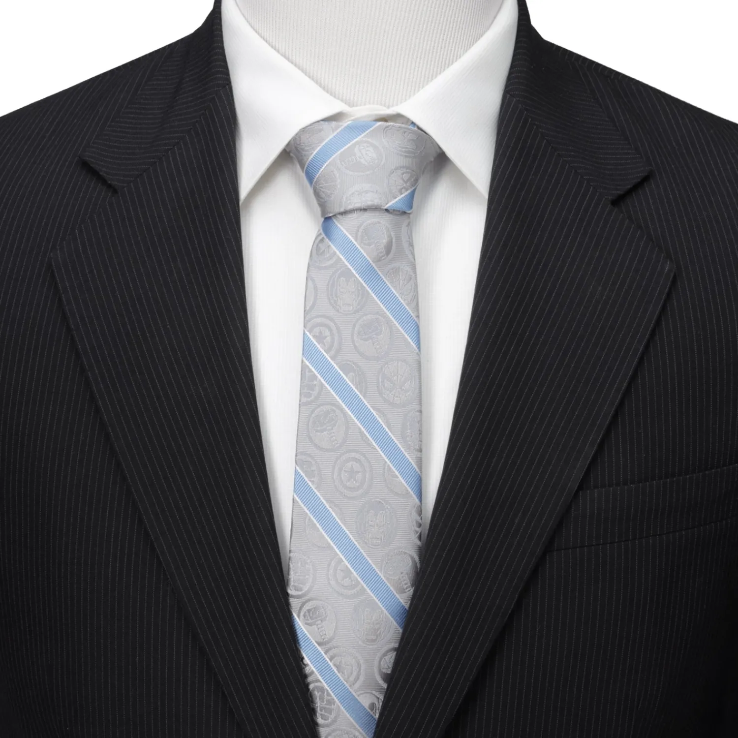 Hot Comics Gray and Blue Stripe Men's Tie Marvel Ties