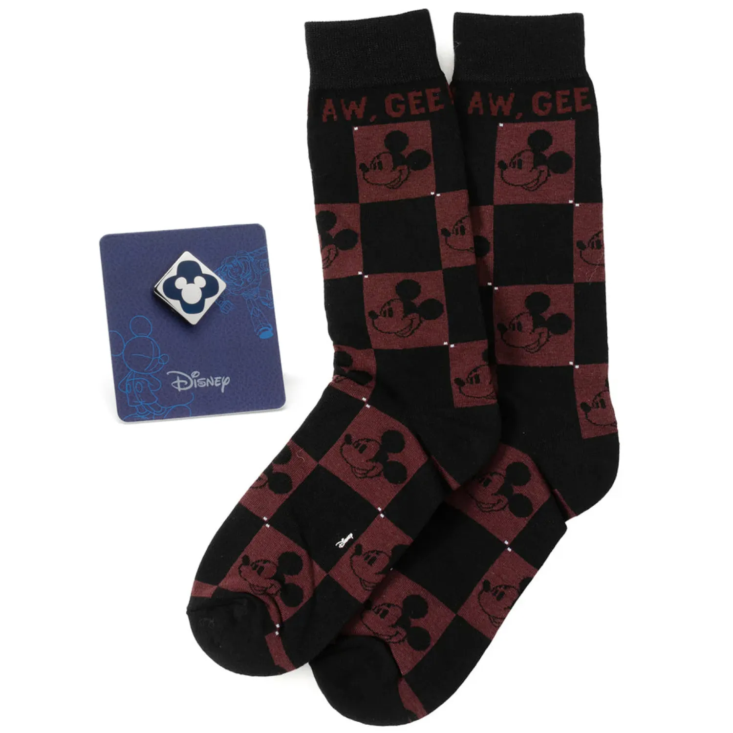 Cheap Mickey Red Check Sock and Mickey Blue Lapel Pin Gift Set Socks