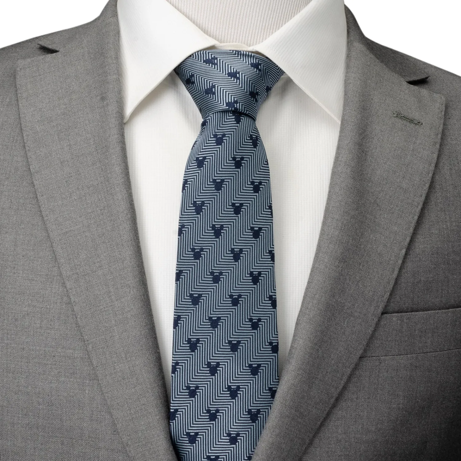 New Mickey Silhouette Blue Herringbone Men's Tie Disney Ties