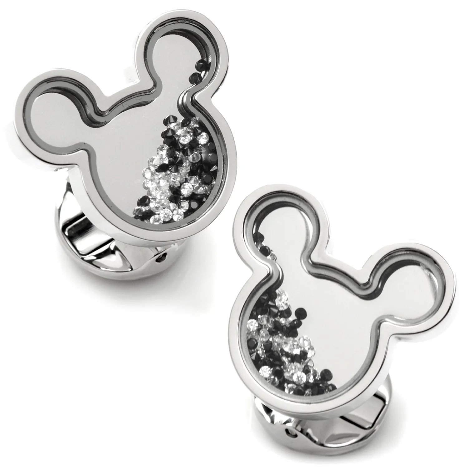 Outlet Mickey Silhouette Floating B/W Crystal Stainless Steel Cufflinks Movies & Characters Cufflinks | Hobbies & Interests Cufflinks
