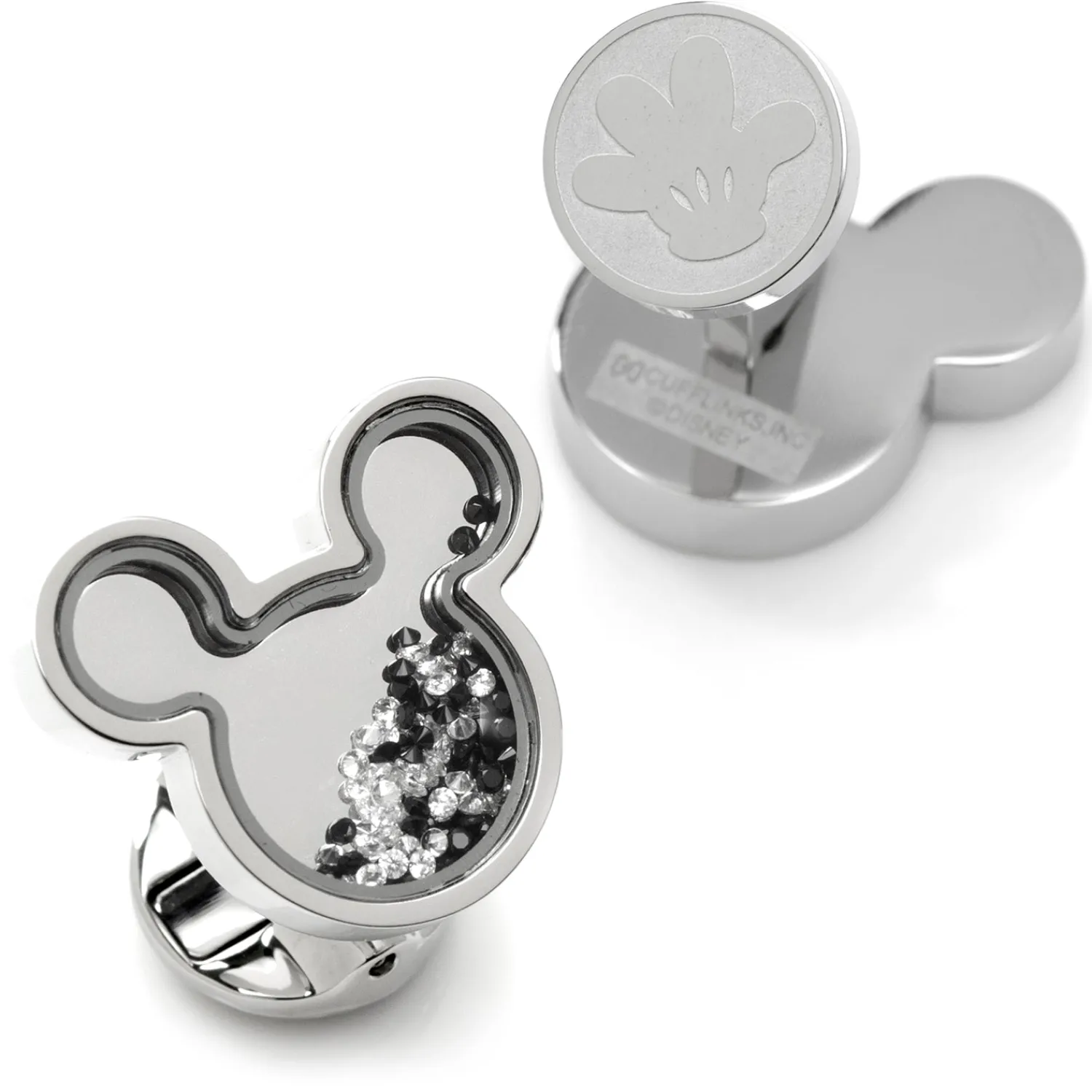 Outlet Mickey Silhouette Floating B/W Crystal Stainless Steel Cufflinks Movies & Characters Cufflinks | Hobbies & Interests Cufflinks