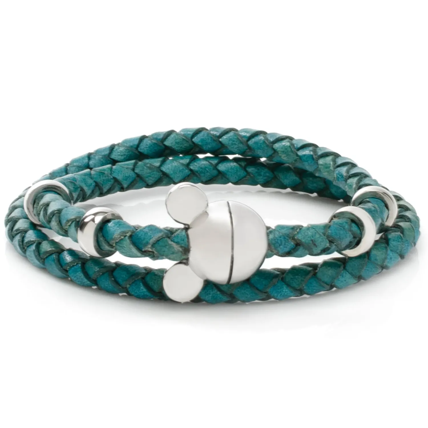 Outlet Mickey Silhouette Teal Double Wrapped Leather Bracelet Leather Goods | Bracelets