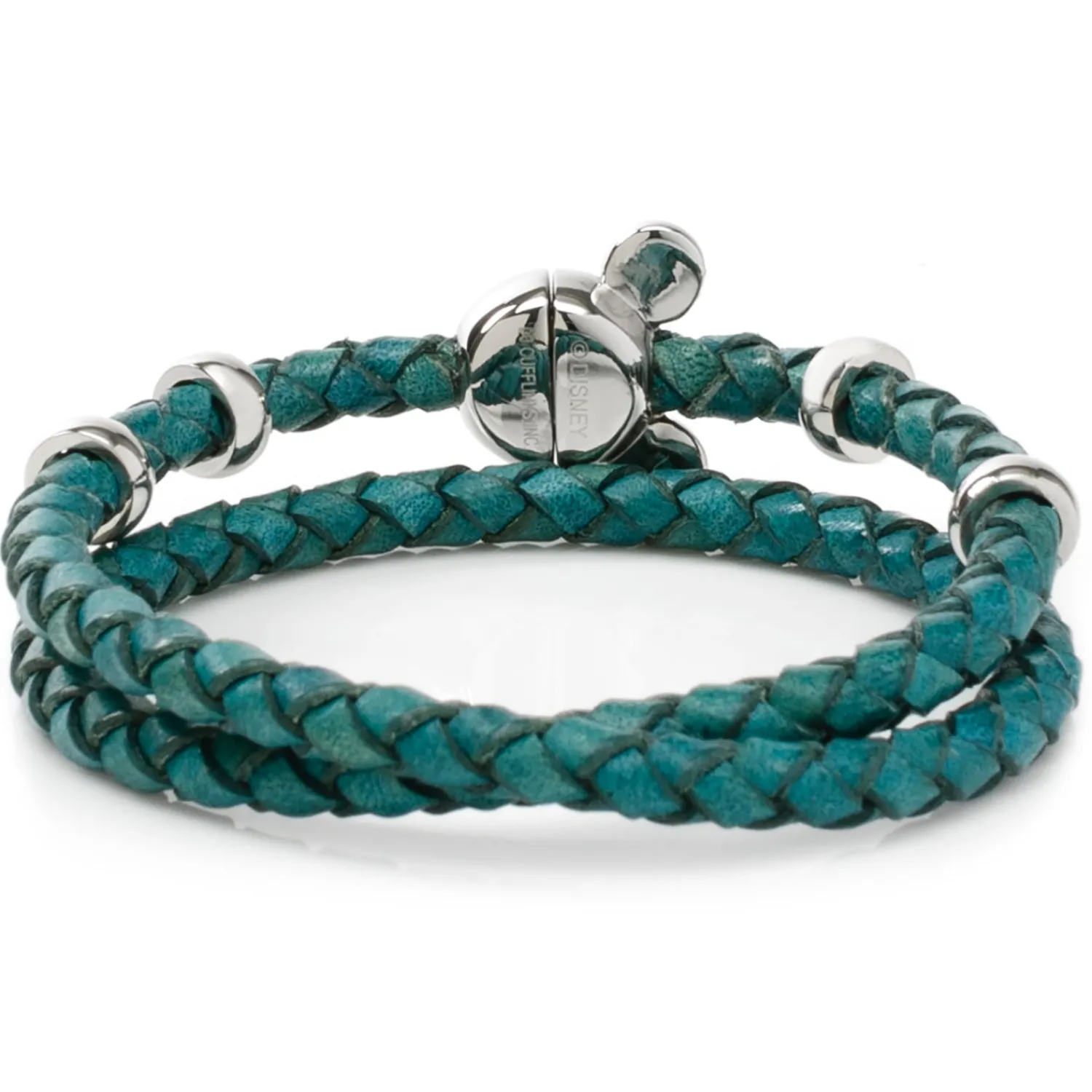Outlet Mickey Silhouette Teal Double Wrapped Leather Bracelet Leather Goods | Bracelets