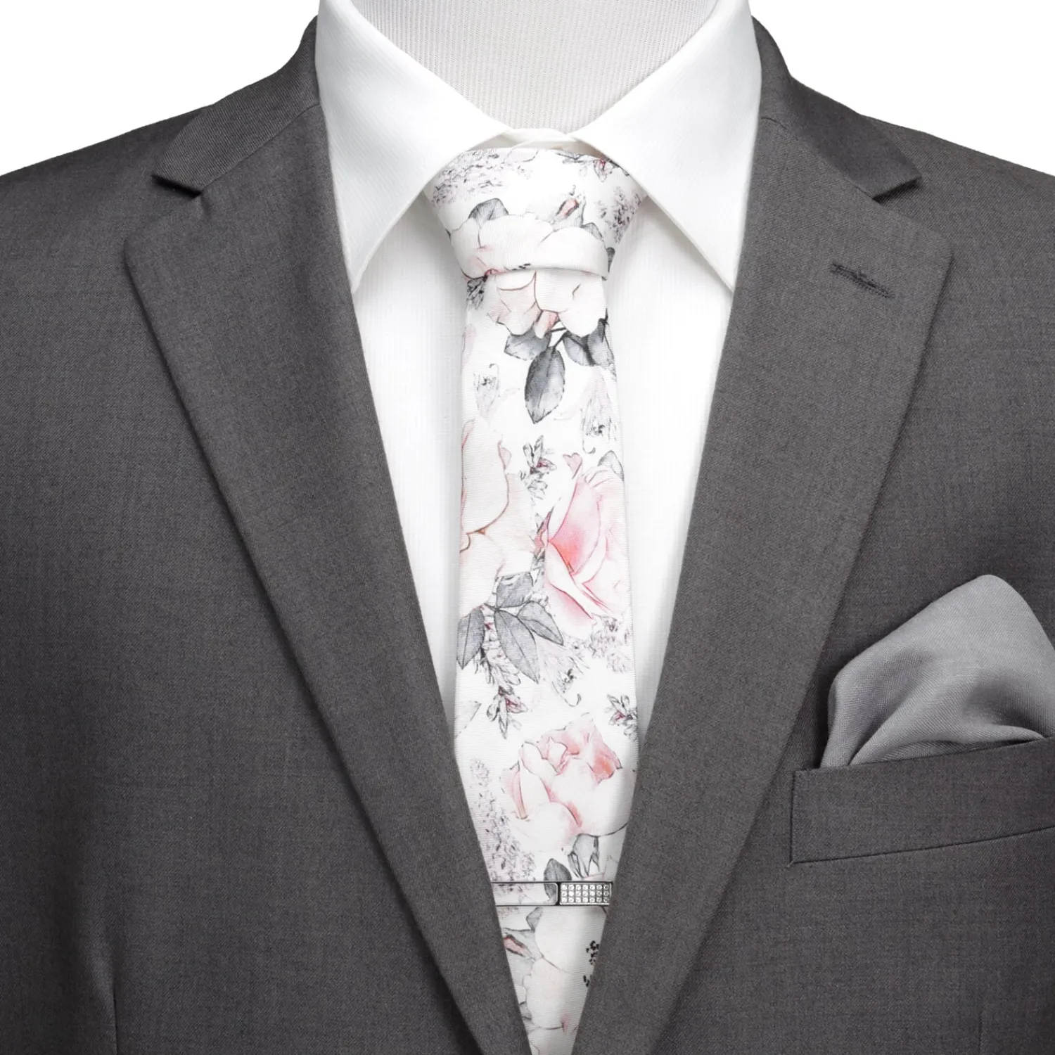 Flash Sale Painted Floral Gray Silk Men's Tie Classic Ties