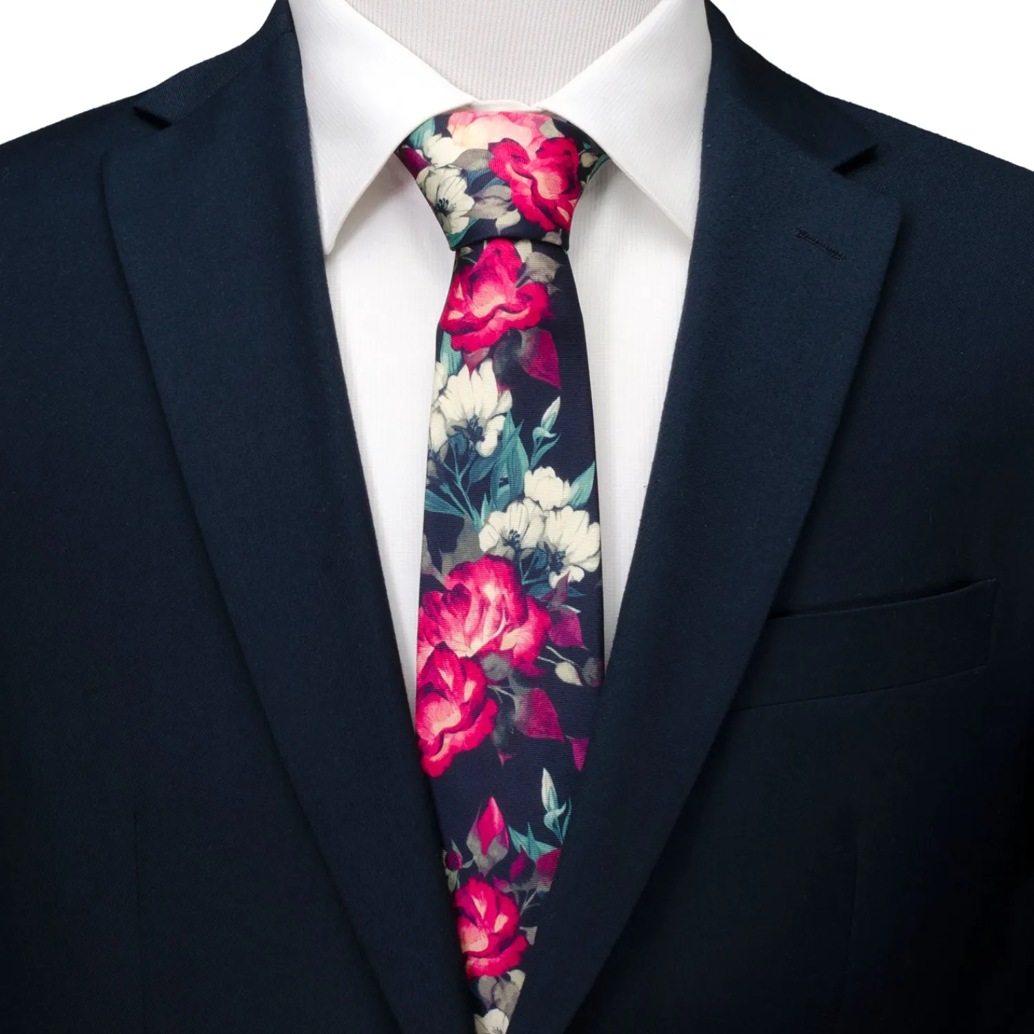 Online Painted Floral Navy Silk Men's Tie Classic Ties