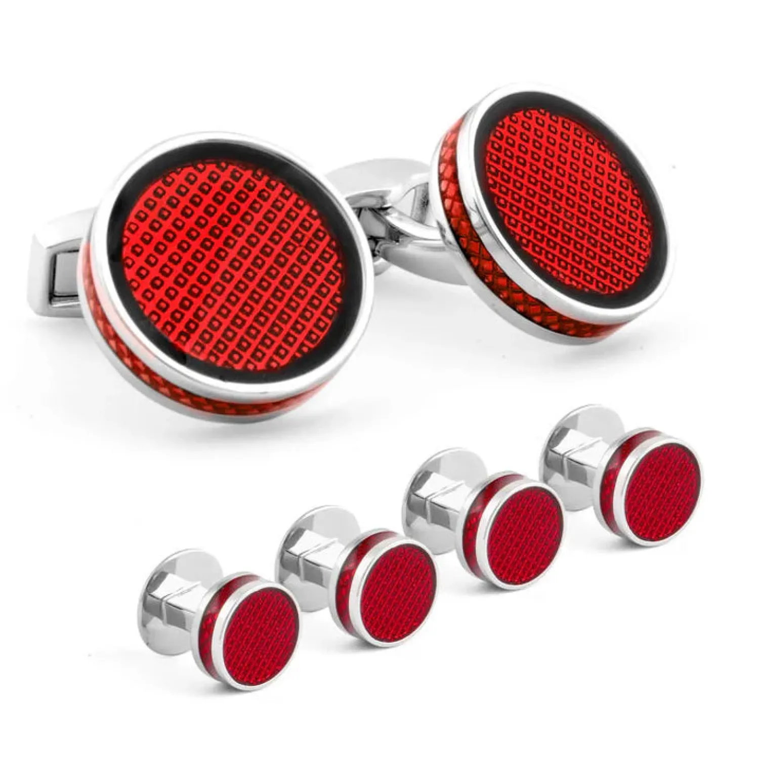 Hot Red Enamel Ice Tablet Cufflinks and Shirt Studs Set Stud Sets