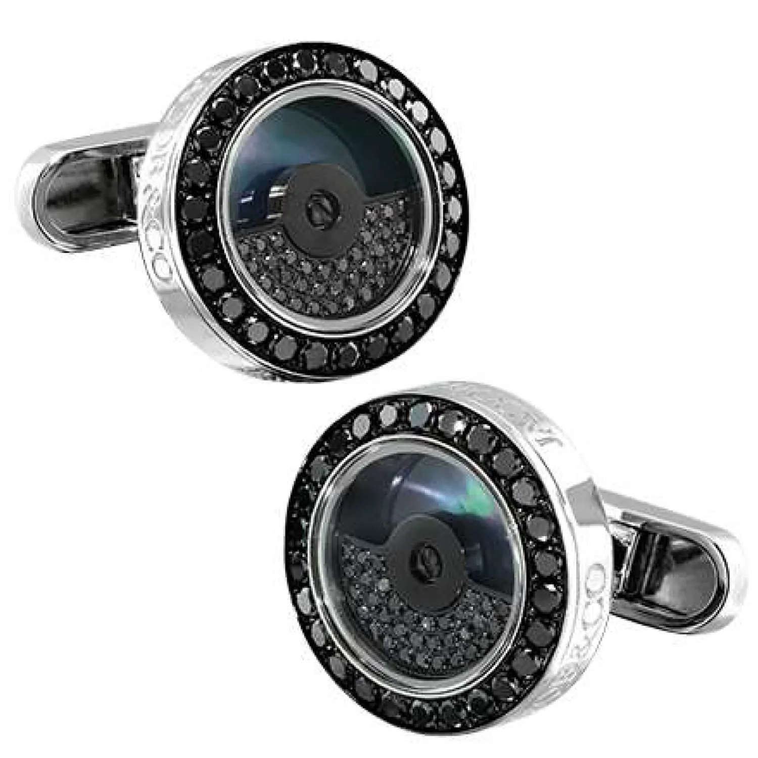 Best Sale Rotor Cufflinks with Pave Set Black Diamonds Luxury Cufflinks | Hobbies & Interests Cufflinks