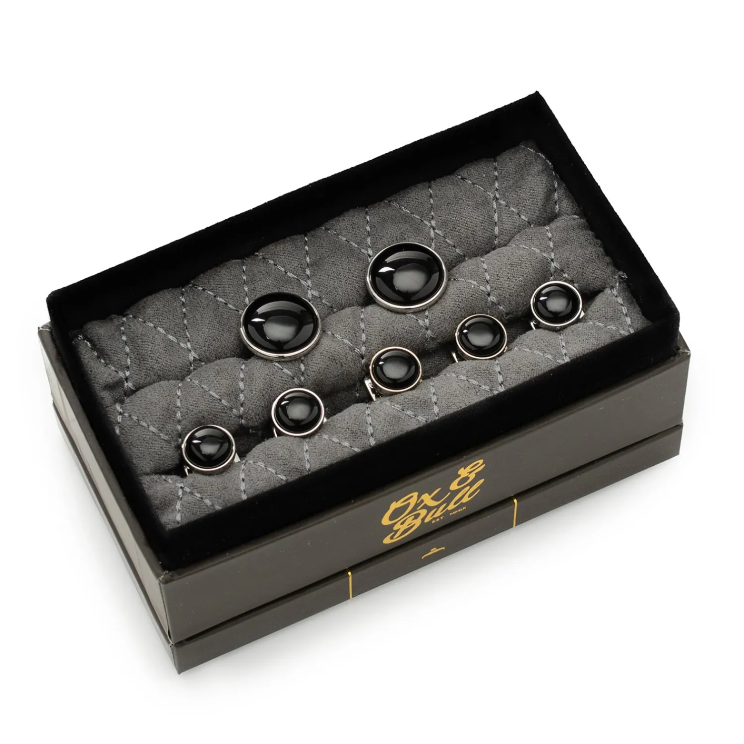 Fashion Silver and Onyx 5-Stud Set Stud Sets