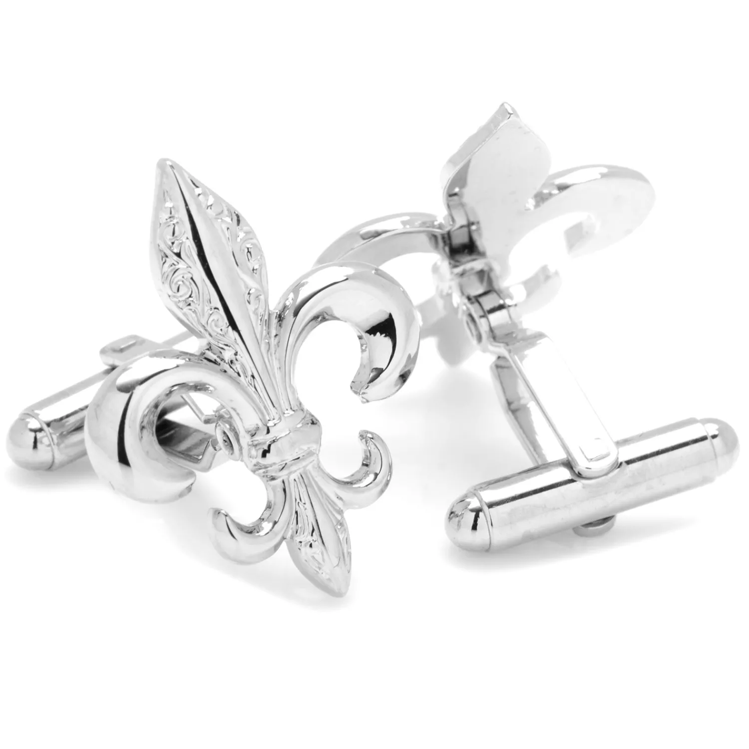 Store Silver Etched Fleur de Lis Cufflinks Luxury Cufflinks | Hobbies & Interests Cufflinks