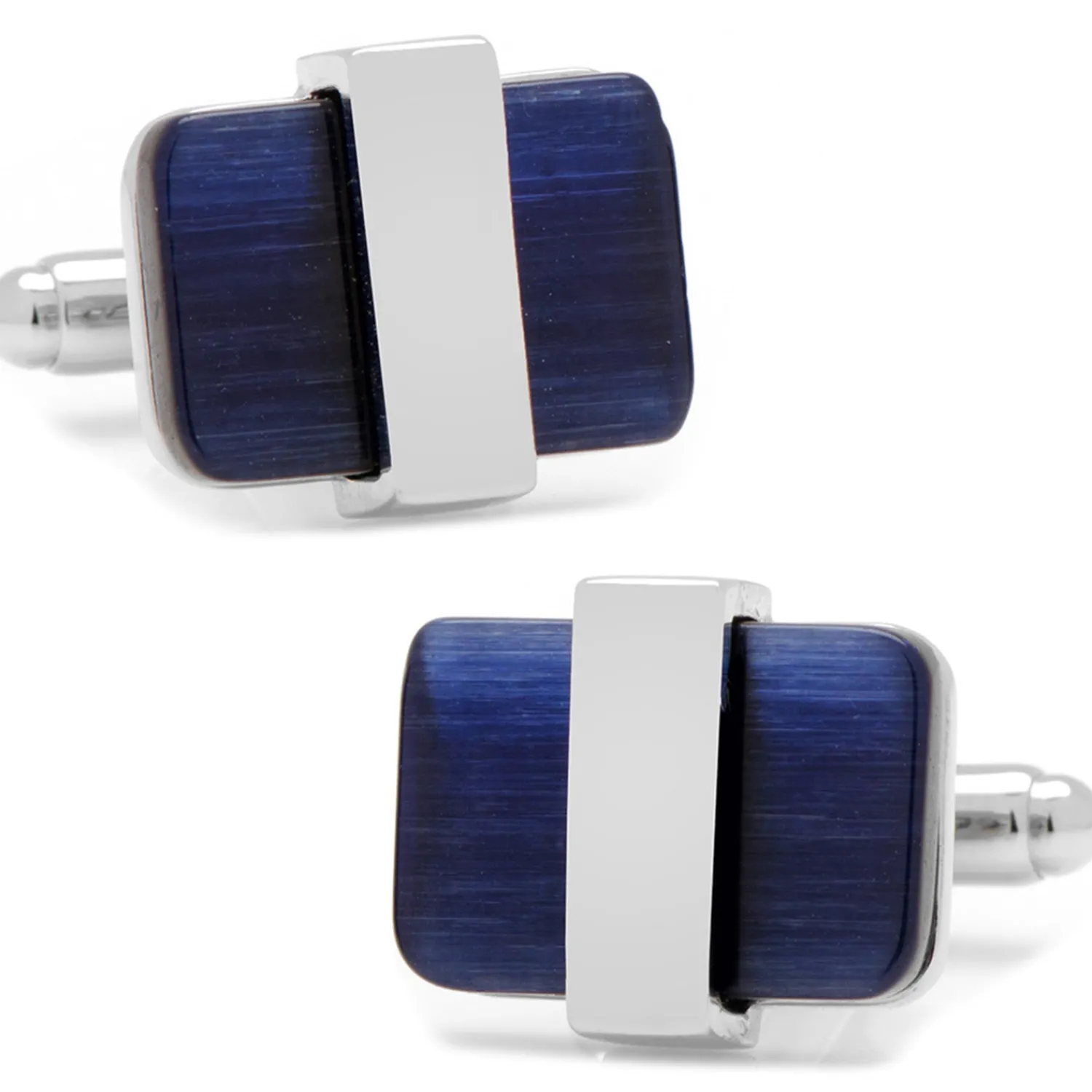 Store Silver Wrapped Navy Blue Catseye Cufflinks Luxury Cufflinks | Hobbies & Interests Cufflinks
