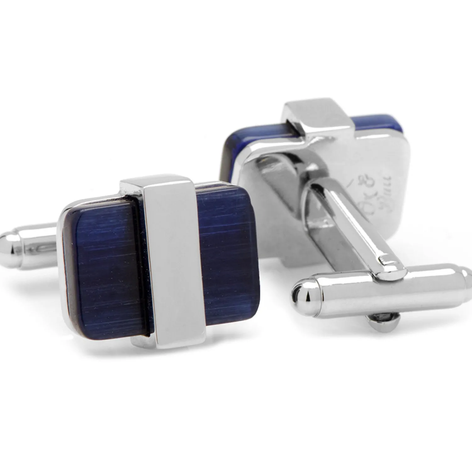 Store Silver Wrapped Navy Blue Catseye Cufflinks Luxury Cufflinks | Hobbies & Interests Cufflinks