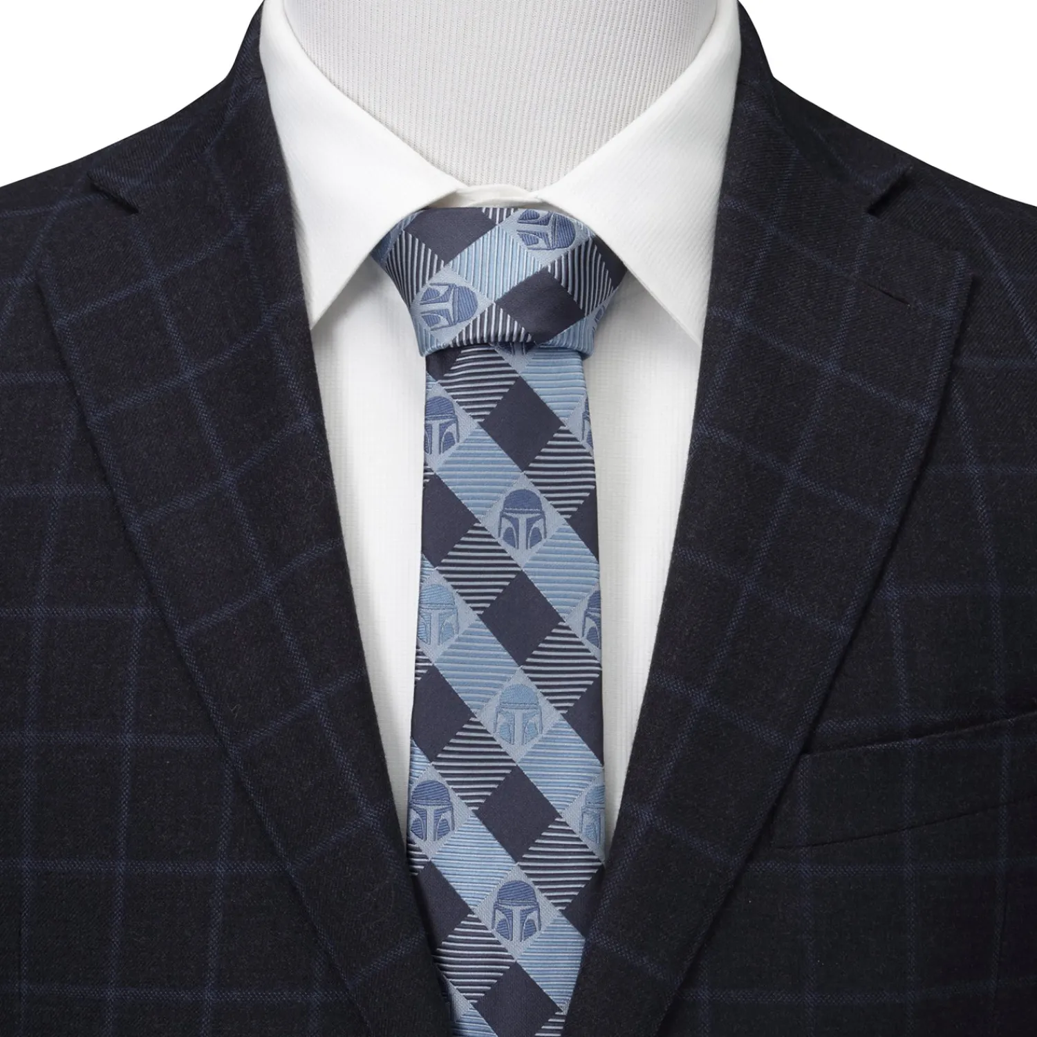 Best Sale Mando Helmet Check Blue Mens Tie Star Wars Ties