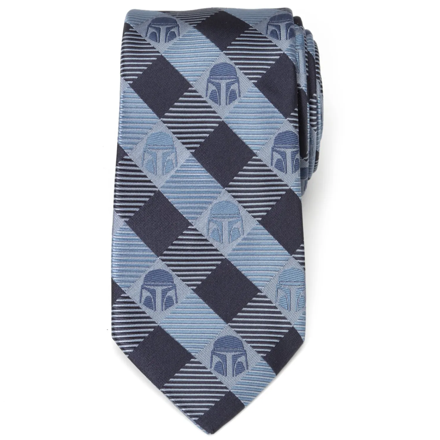 star_wars_mando_helmet_check_blue_mens_tie_2.webp Best Sale Mando Helmet Check Blue Mens Tie Star Wars Ties