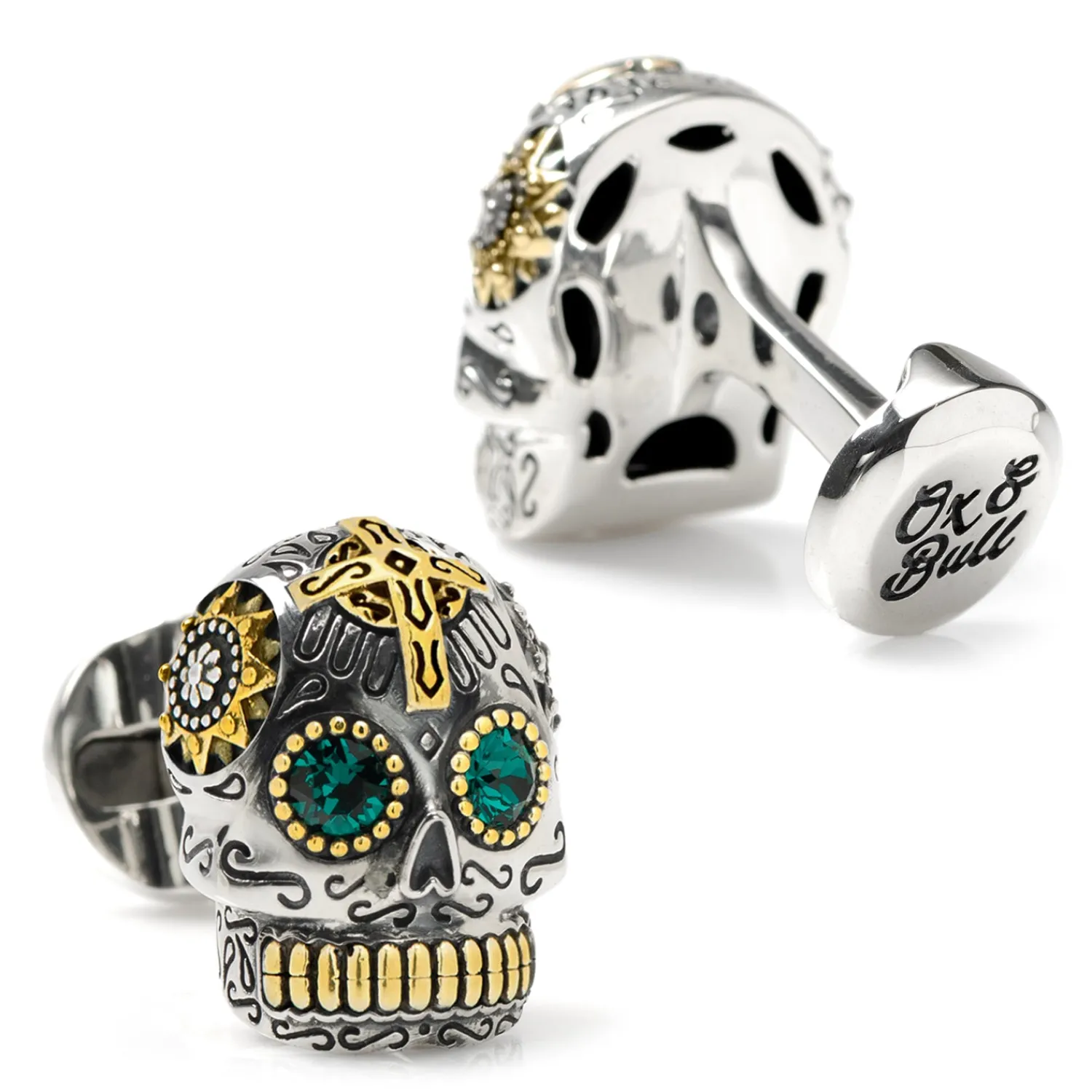 Cheap Sterling Silver and Gold Day of the Dead Skull Cufflinks Luxury Cufflinks | Hobbies & Interests Cufflinks