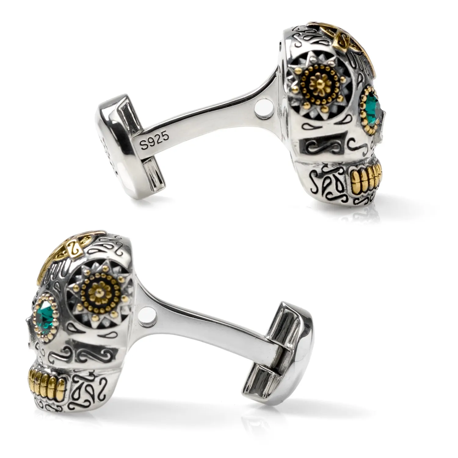 Cheap Sterling Silver and Gold Day of the Dead Skull Cufflinks Luxury Cufflinks | Hobbies & Interests Cufflinks