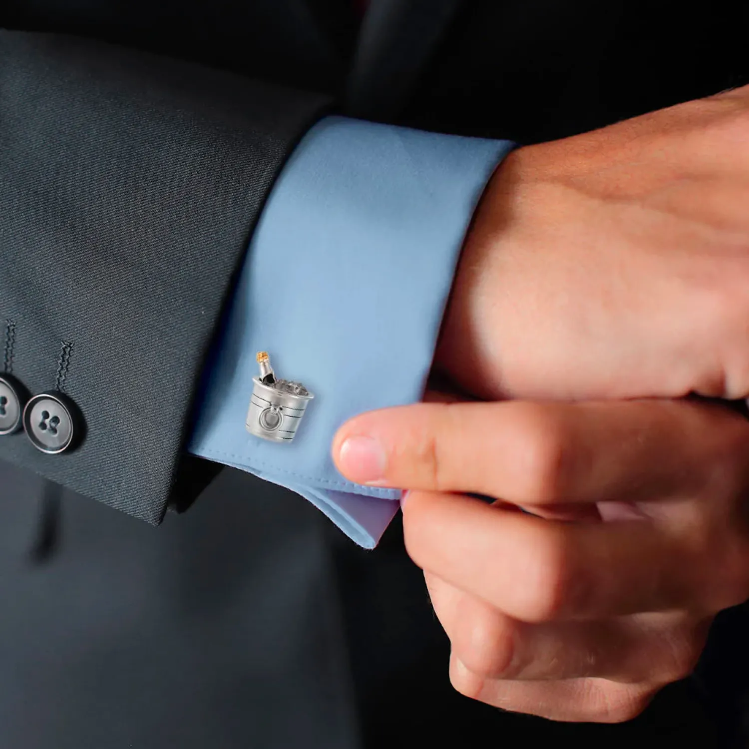 Best Sale Sterling Silver Champagne Bucket Cufflinks Luxury Cufflinks | Hobbies & Interests Cufflinks
