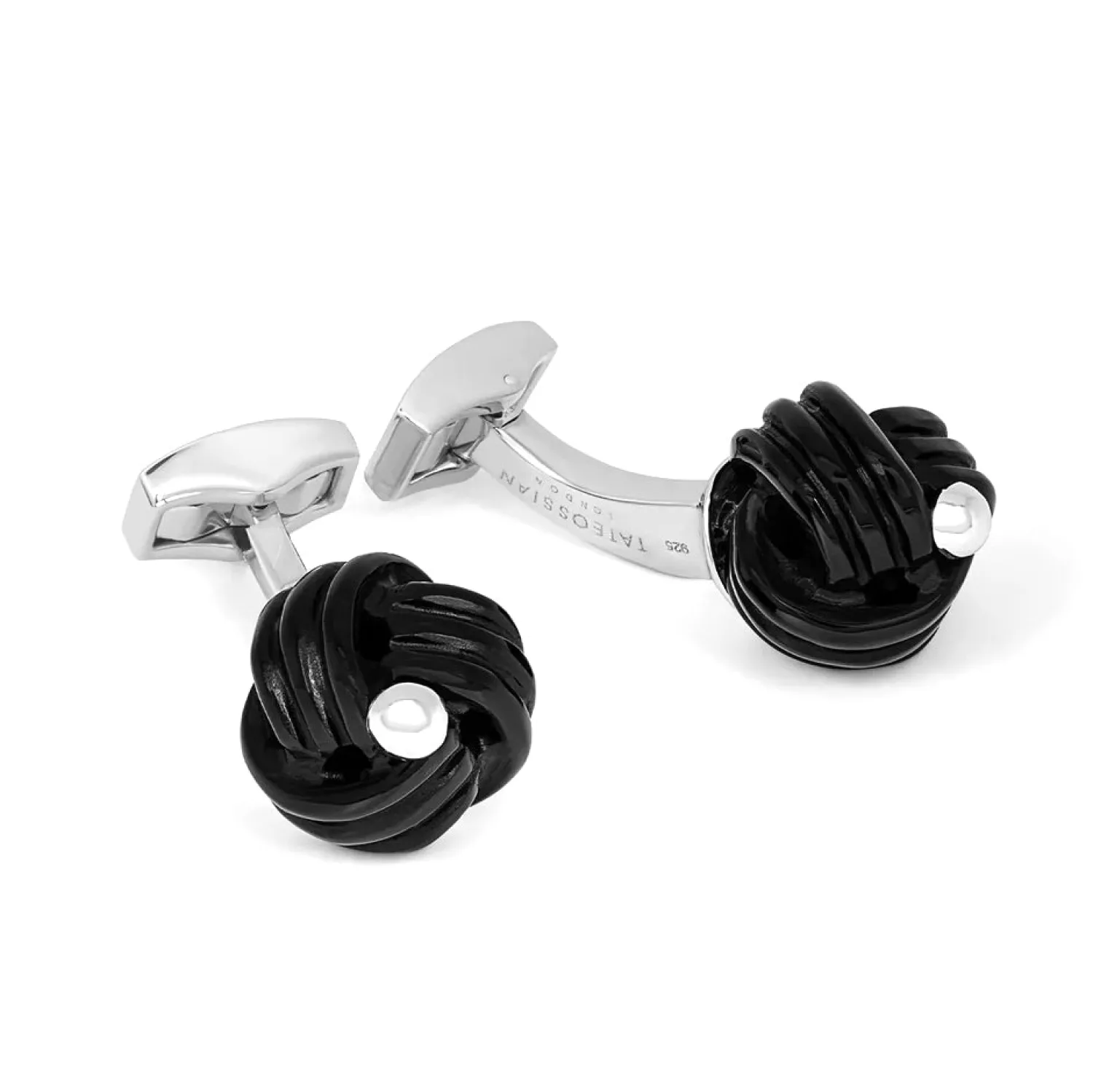 Clearance Sterling Silver Knot Cufflinks with Onyx Luxury Cufflinks | Hobbies & Interests Cufflinks