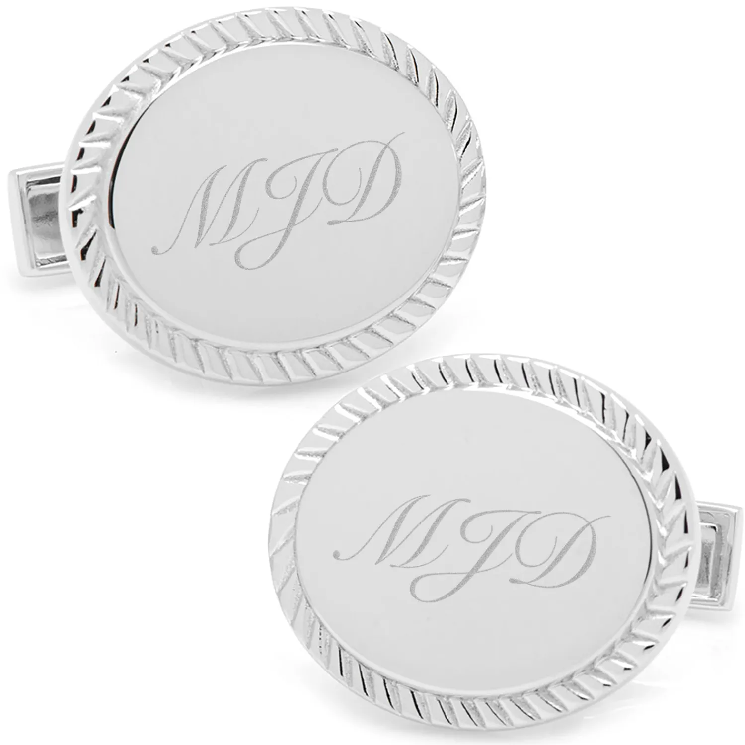 Store Sterling Silver Rope Border Oval Engravable Cufflinks Luxury Cufflinks | Hobbies & Interests Cufflinks