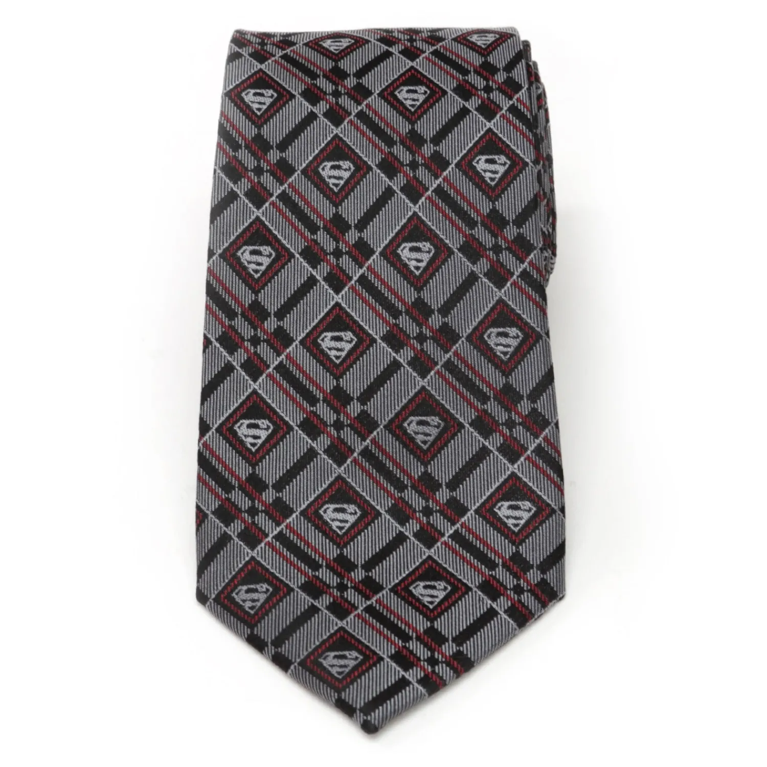 superman_geometric_gray_silk_mens_tie_2.webp Best Sale Superman Geometric Gray Silk Men's Tie Dc Comics Ties