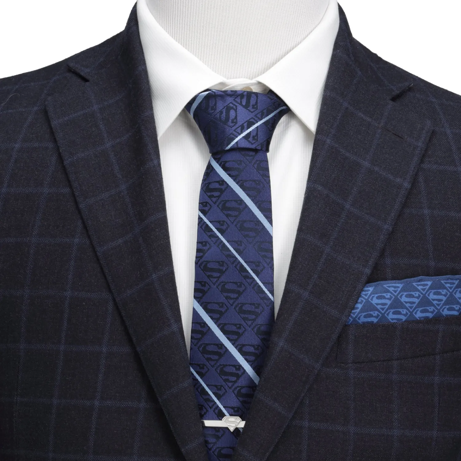 Cheap Superman Stripe Pattern Blue Silk Men's Tie Dc Comics Ties