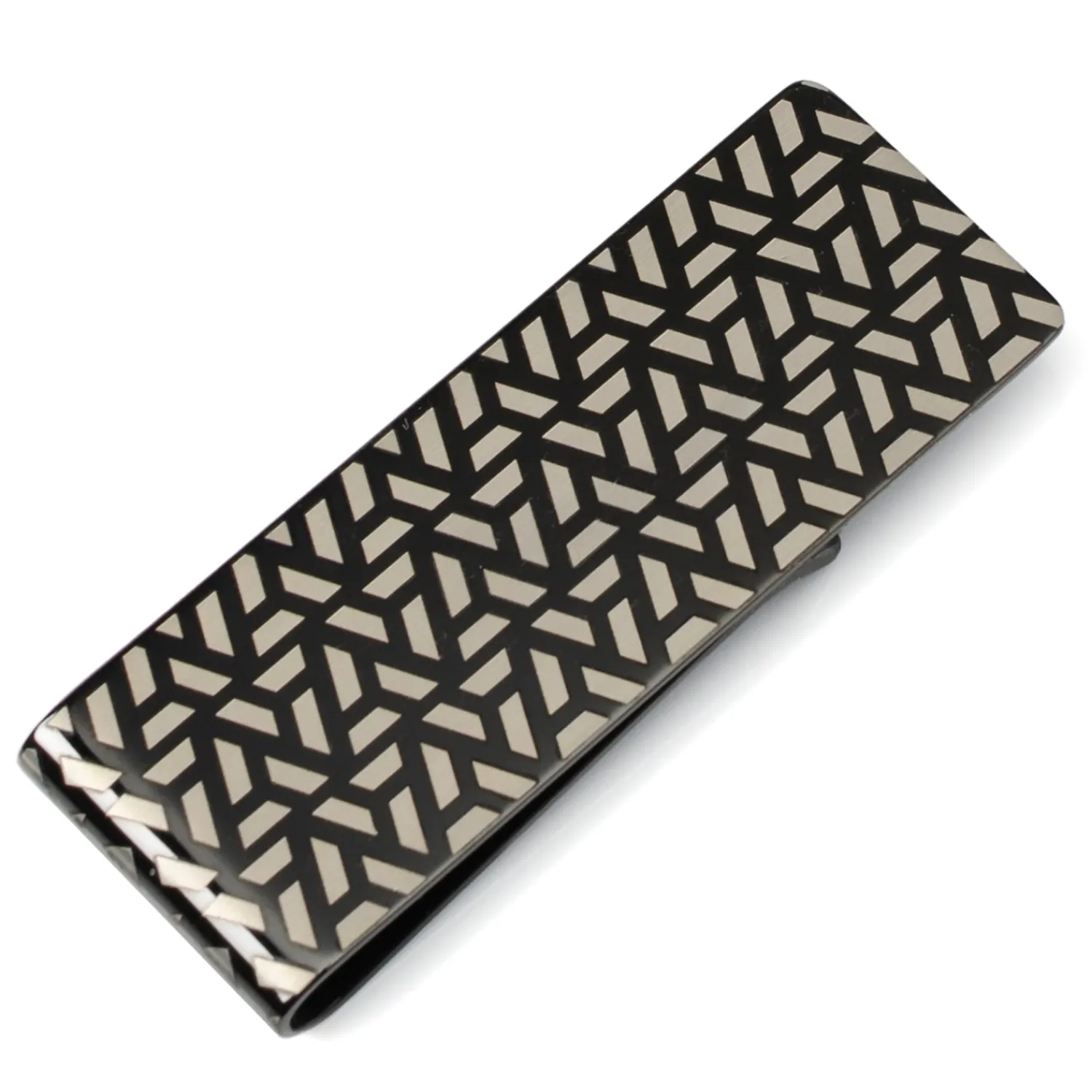 Cheap Treaded Geometric Stainless Steel Gunmetal Engravable Money Clip Money Clips