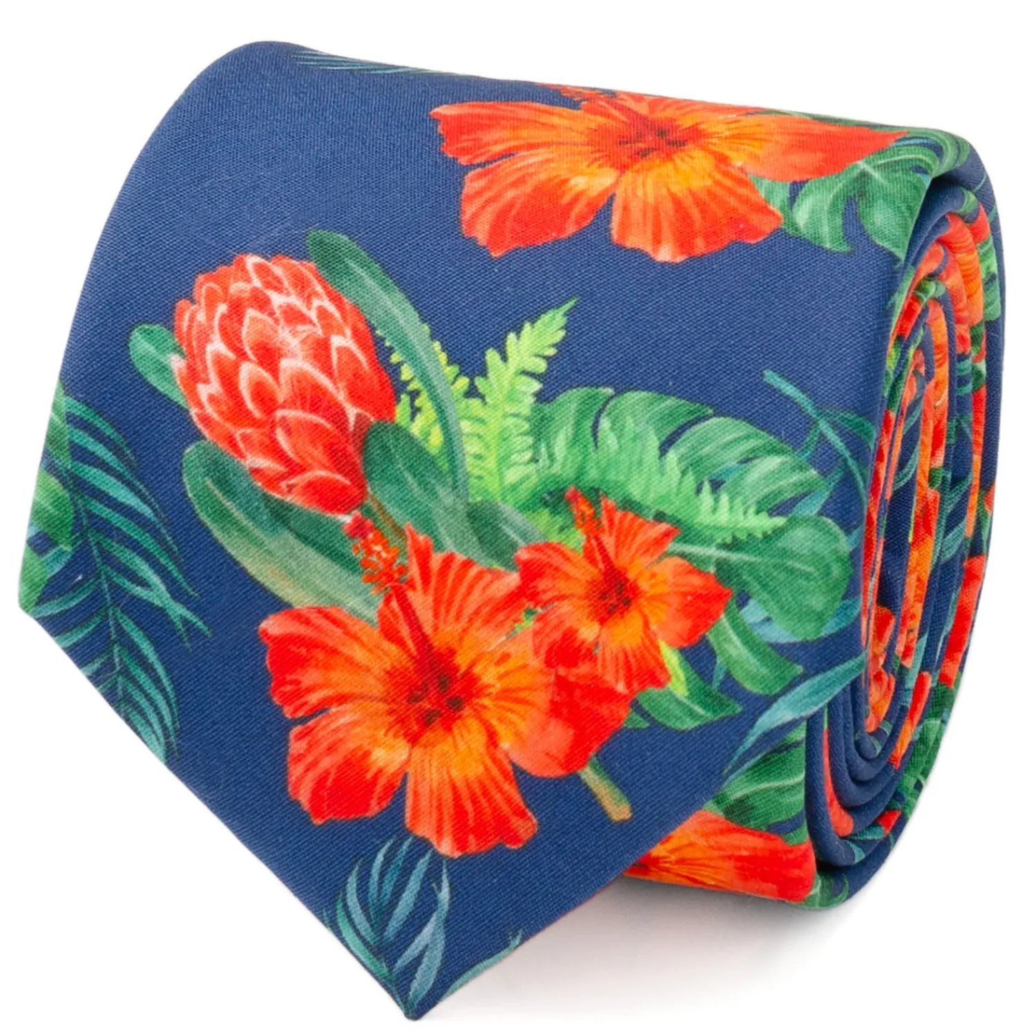 Fashion Tropical Hibiscus Men's Navy Tie Classic Ties