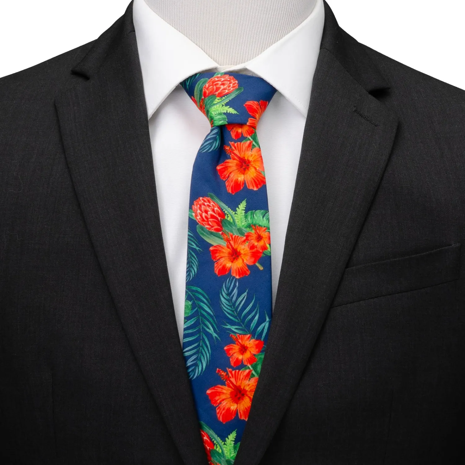 Fashion Tropical Hibiscus Men's Navy Tie Classic Ties
